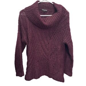 EILEEN FISHER Burgundy Mohair Wool Blend Open Knit Cowl Neck Sweater XS